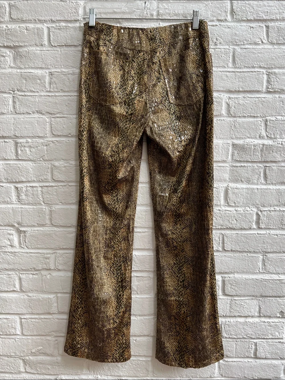 VINTAGE Y2K Tan Metallic Gold Shimmering Snake Scales Low Rise Bootcut Pants 6 - Picture 7 of 11